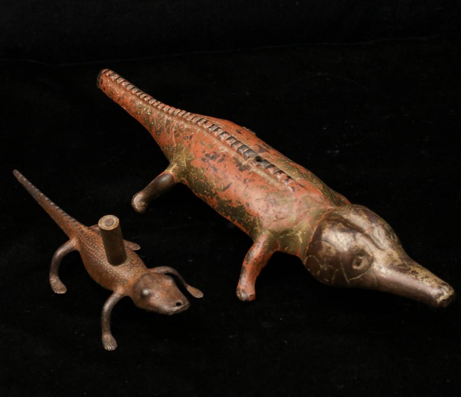 TWO LATE 19TH/EARLY 20TH C. IRON ALLIGATOR FIGURES
