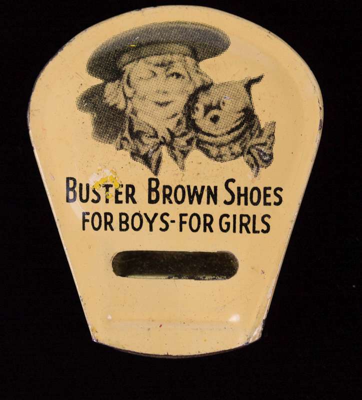 BUSTER BROWN SHOES TIN LITHO ADVERTISING WHISTLE