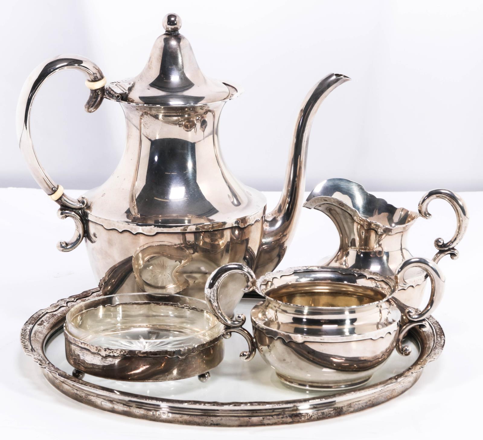 A SHREVE AND CO HAMMERED STERLING COFFEE SET 1913