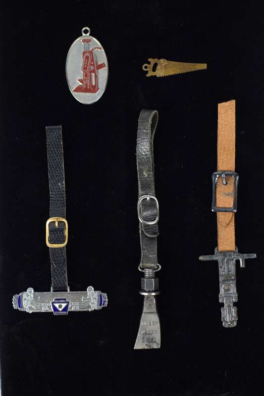 FIVE CONSTRUCTION EQUIPMENT ADVERTISING WATCH FOBS