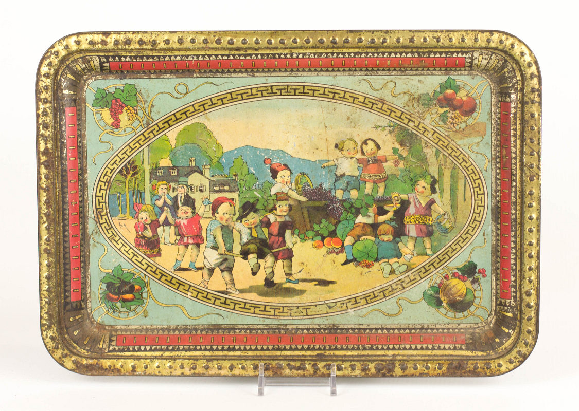 A BACCHUS / WINE MAKING TIN LITHO CHILD'S TRAY