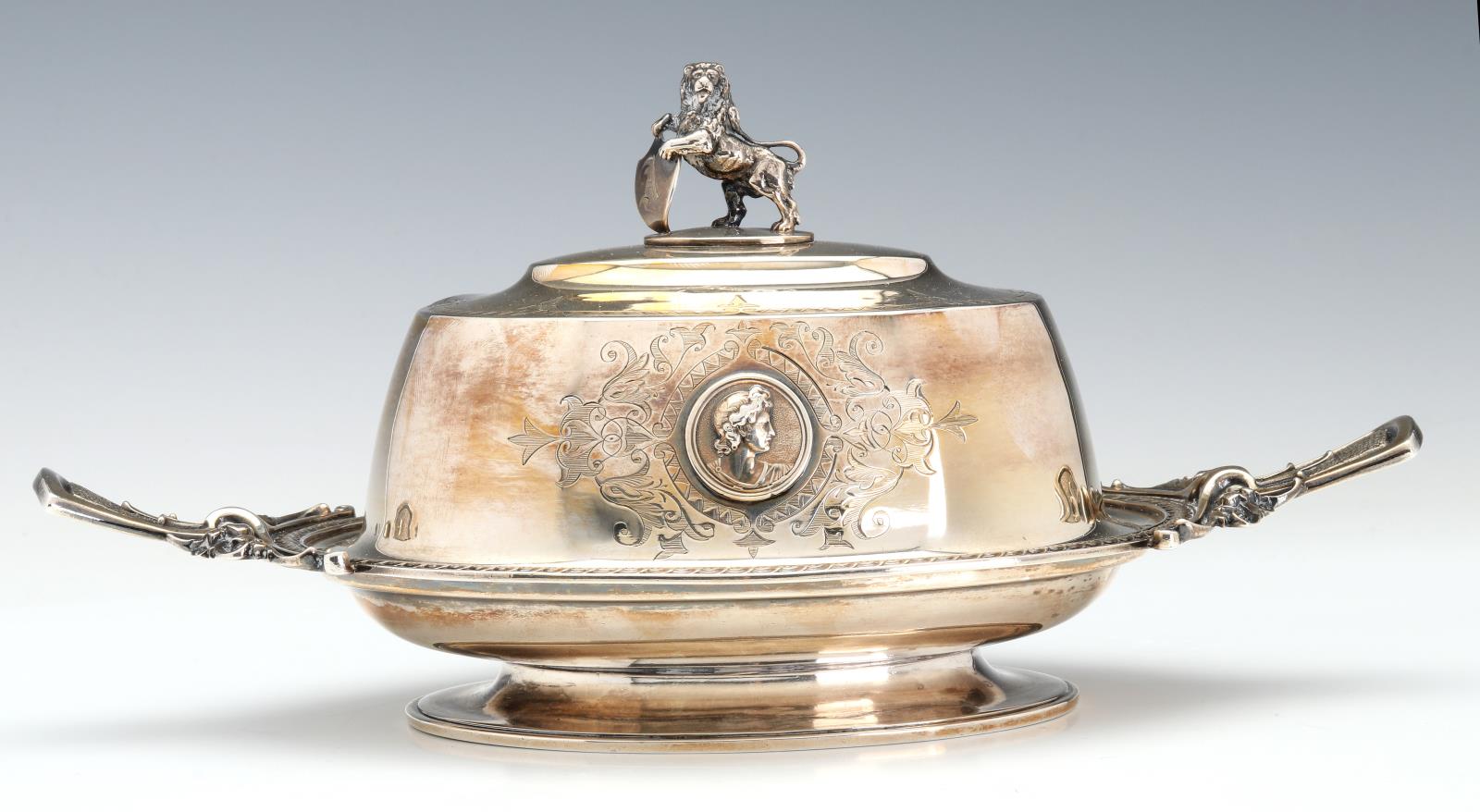 AN EARLY GORHAM SILVER COVERED BUTTER FOR SHREVE