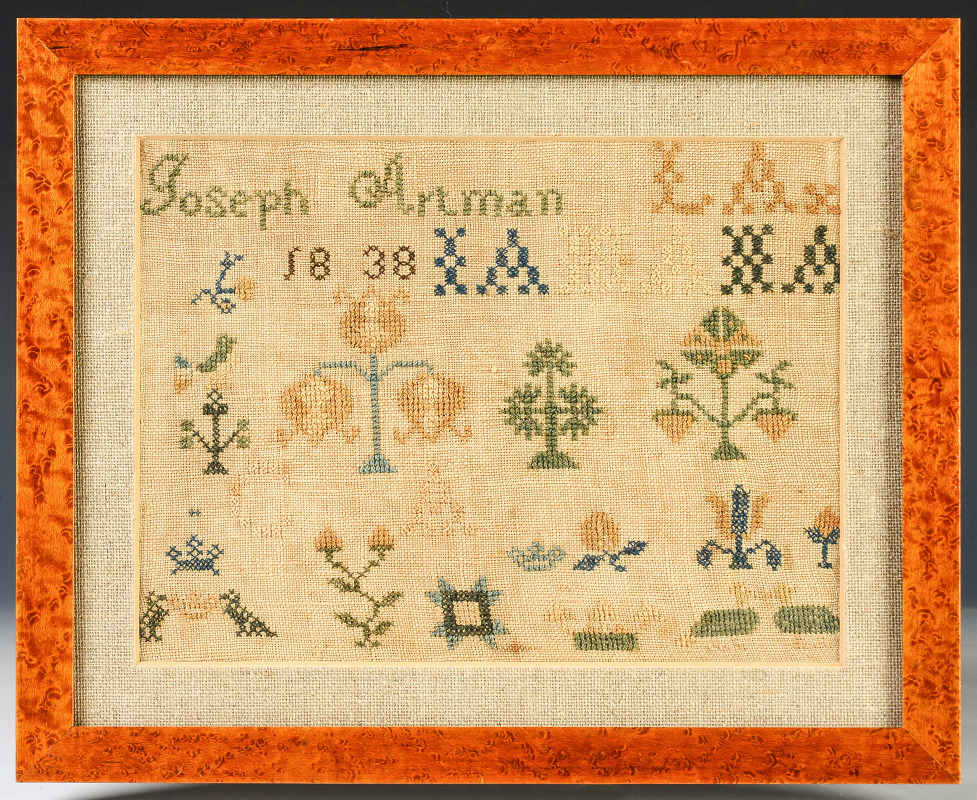 A CROSS STITCH SAMPLER, JOSEPH ARTMAN 1838