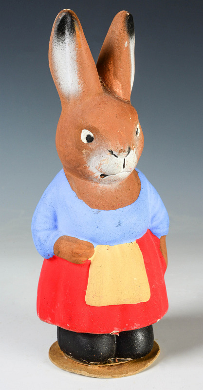 A GERMAN RABBIT COMPOSITION CANDY CONTAINER C. 1930