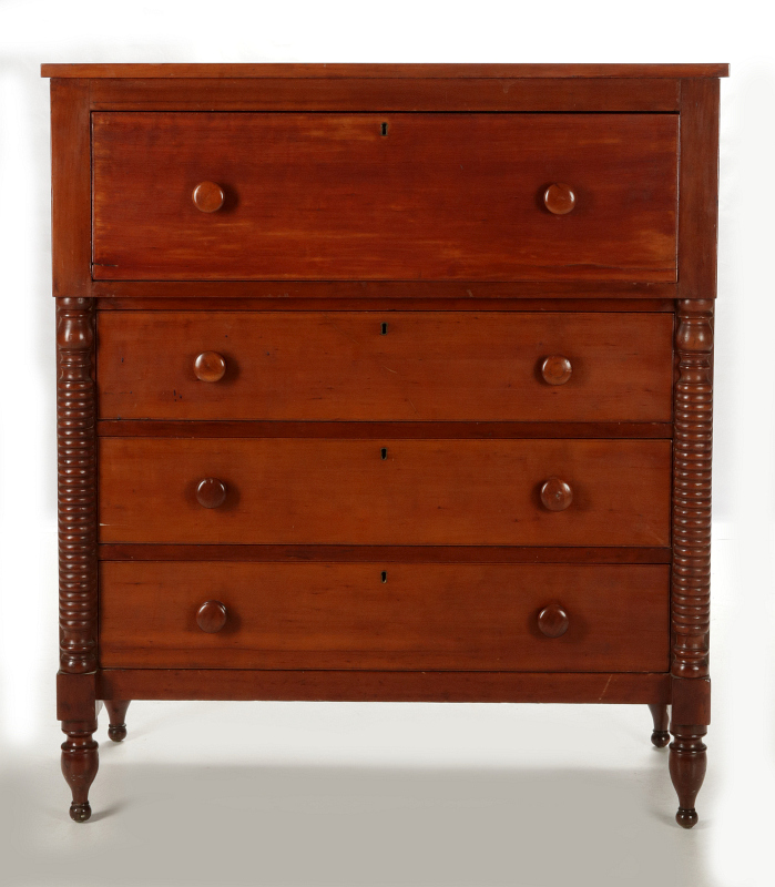 A 19TH C. AMERICAN SHERATON STYLE CHERRY CHEST 