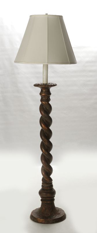A CARVED BARLEY TWIST FLOOR LAMP