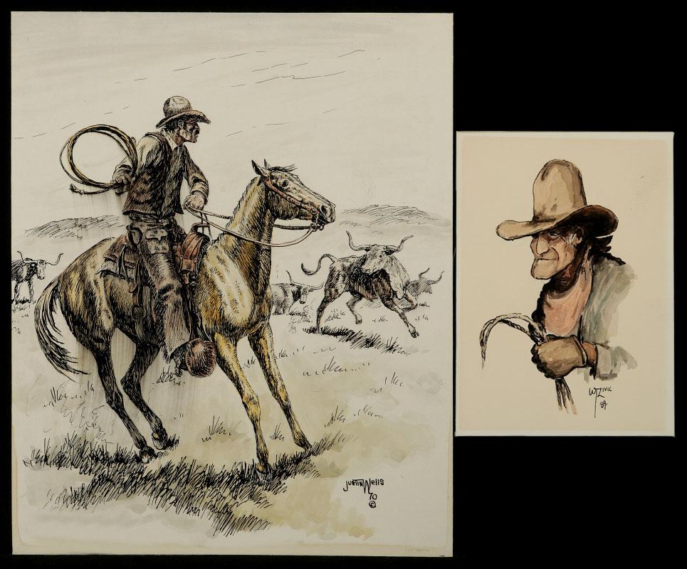 TWO LATE 20TH C. COWBOY GENRE PEN AND INK SKETCHES