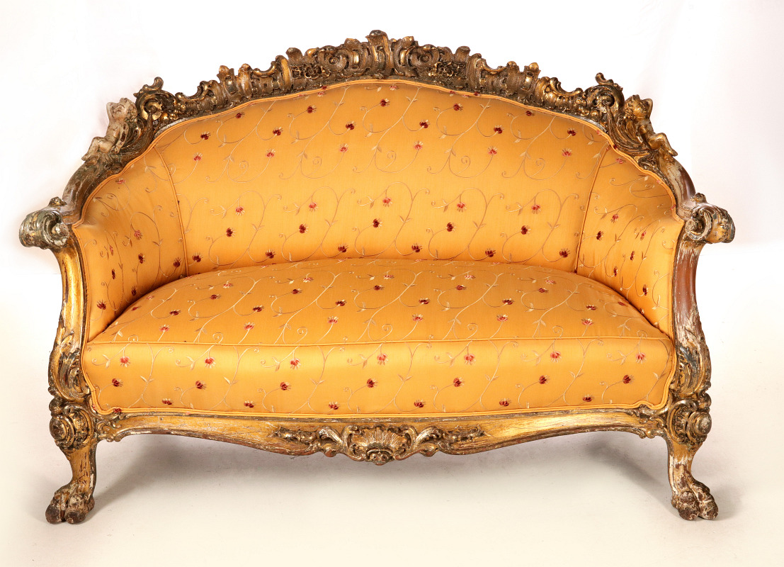 19C FRENCH LOUIS XV ROCOCO STYLE SETTEE WITH PUTTI