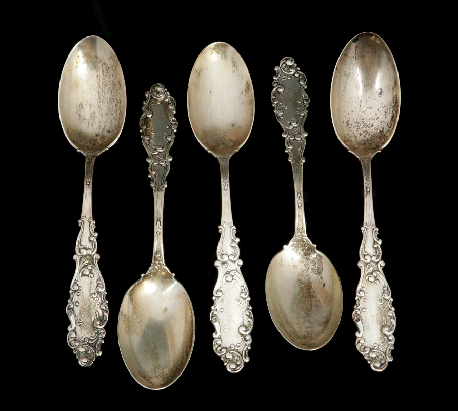 FIVE GORHAM LUXEMBOURG PATTERN STERLING SPOONS