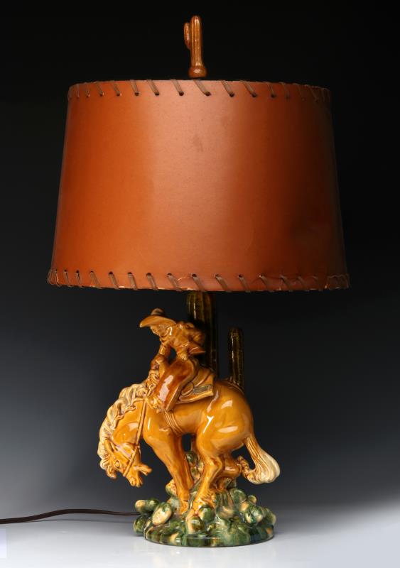 A RARE ROYAL HAEGER BUCKIN' BRONC AND COWBOY LAMP