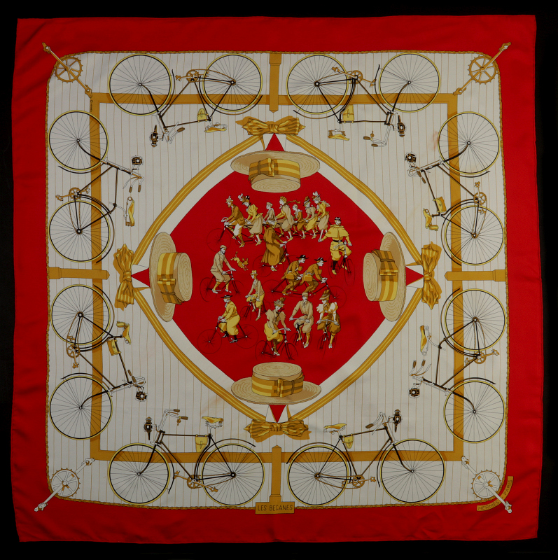AN HERMES 'LES BECANES' SILK SCARF WITH BOX