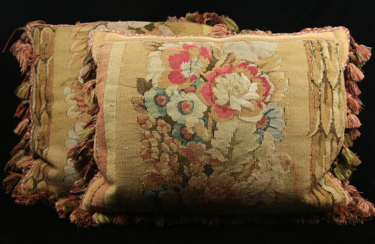 TWO GOOD FLORAL PATTERN AUBUSSON TAPESTRY PILLOWS