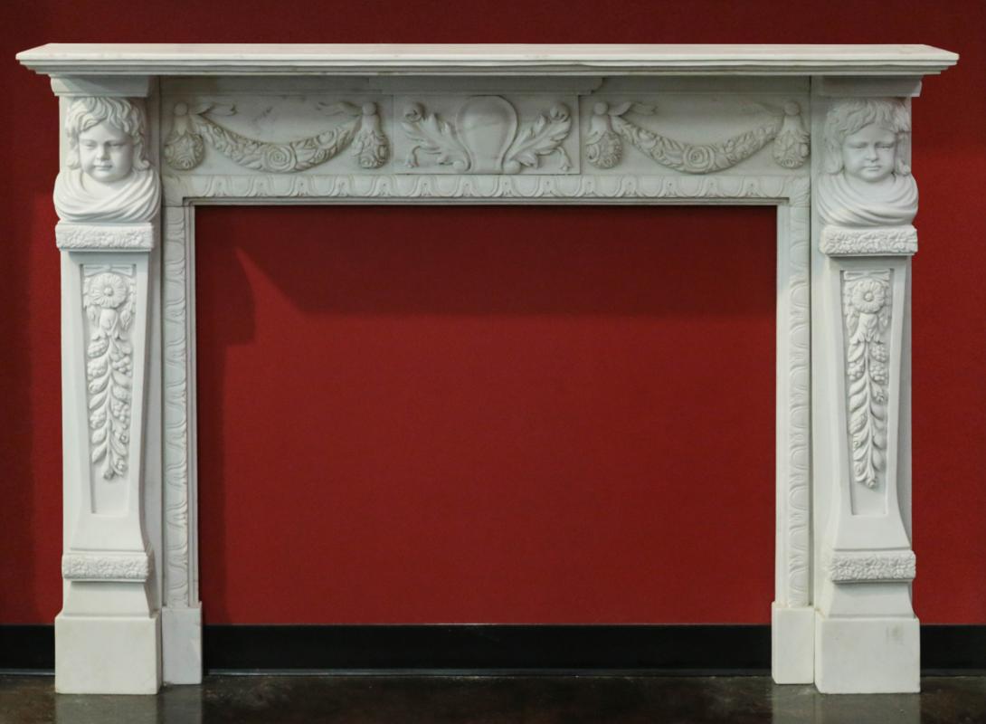 A LATE 20THC. HIGHLY CARVED CARRARA MARBLE MANTEL 