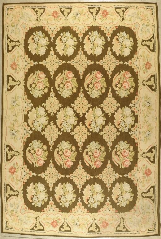20TH C. FLAT WEAVE WOOL FLORAL DESIGN FLOOR COVER