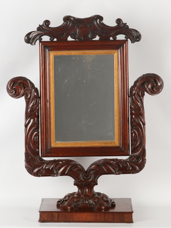 A 19THC. CARVED MAHOGANY TABLE TOP DRESSING MIRROR