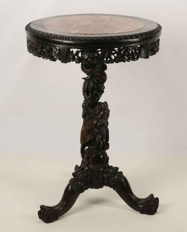 A 19C CHINESE EXPORT CARVED ROSEWOOD TRIPOD TABLE