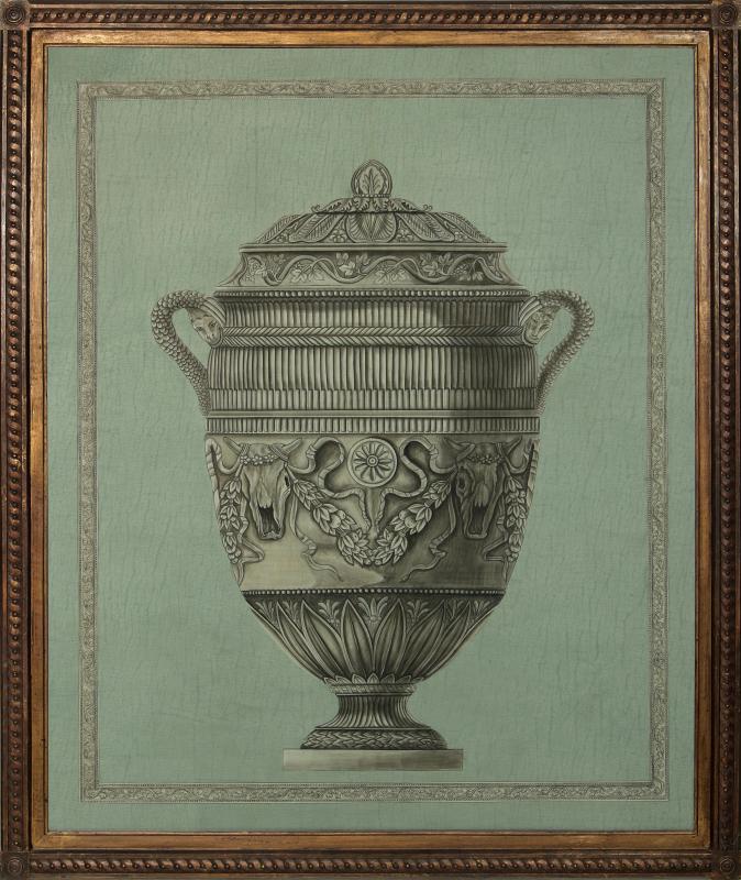 A 20TH C. PAINTING OF ARCHITECTURAL URN AFTER PIRANESI