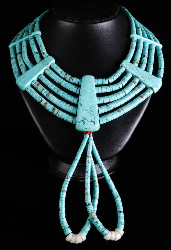 A LARGE NAVAJO FIVE-STRAND TURQUOISE NECKLACE