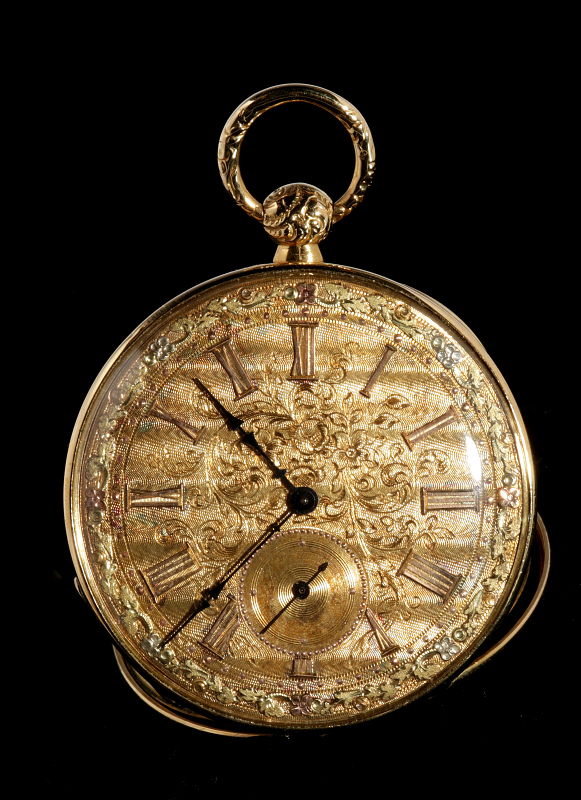 A SOLID GOLD QUARTIER LOCLE KEY WIND POCKET WATCH