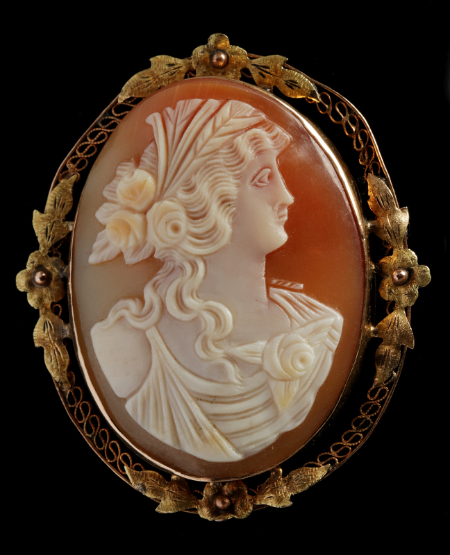 AN ANTIQUE CARVED SHELL CAMEO BROOCH
