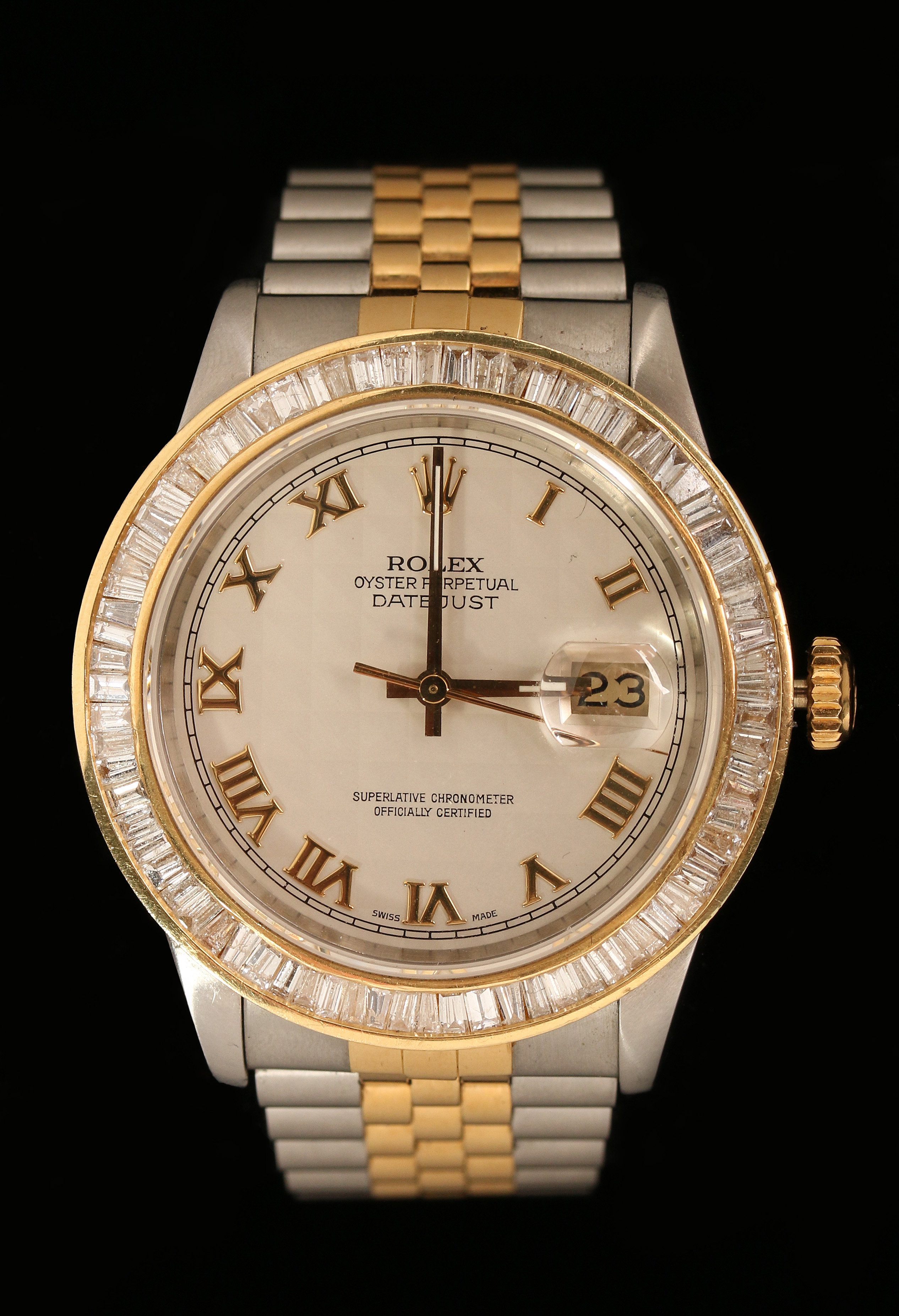 A ROLEX OYSTER PERPETUAL WRIST WATCH WITH DIAMONDS