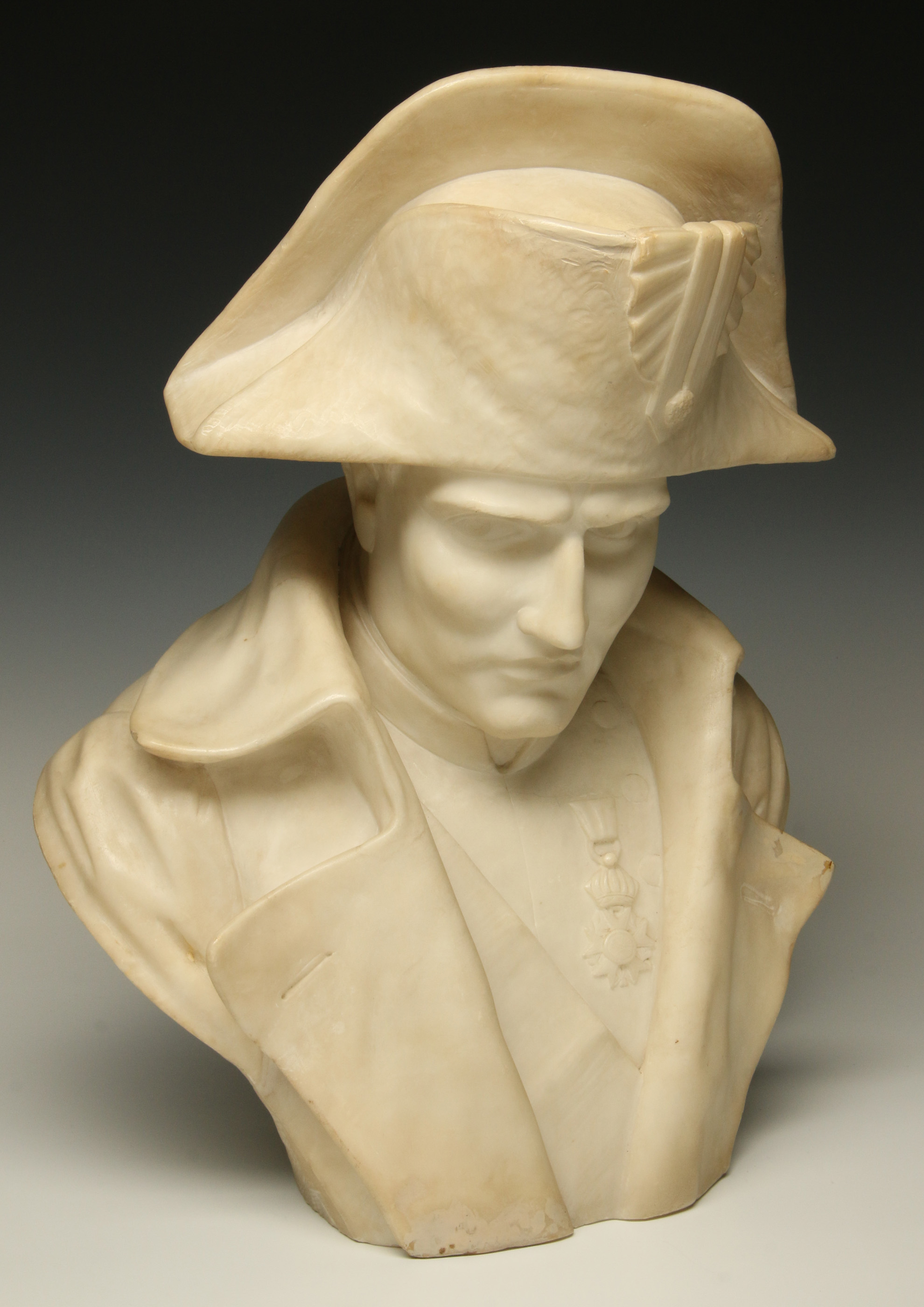 A 19TH C. SIGNED MARBLE SCULPTURE BUST OF NAPOLEON