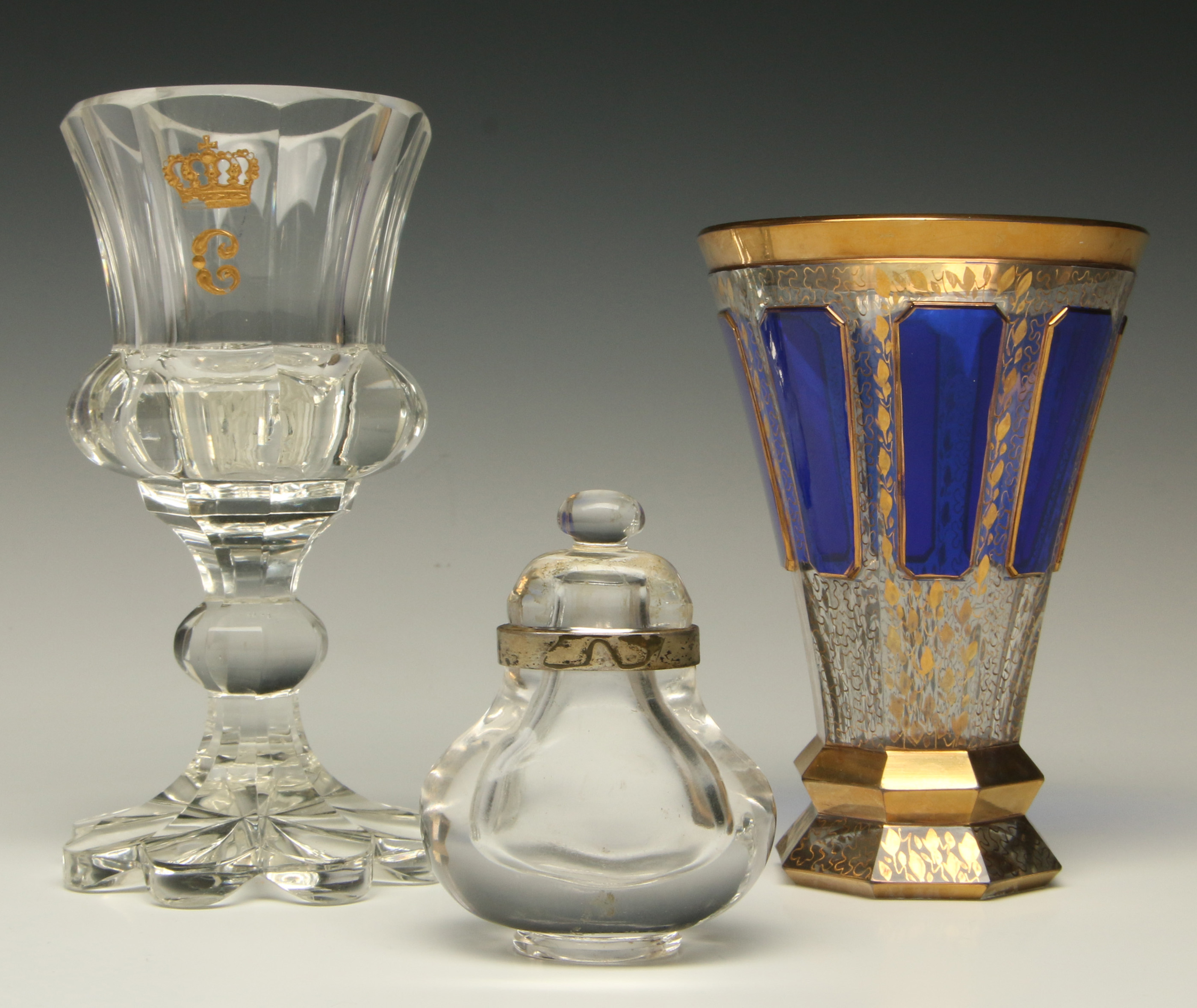 A ROCK CRYSTAL BOTTLE AND BOHEMIAN GLASS ARTICLES