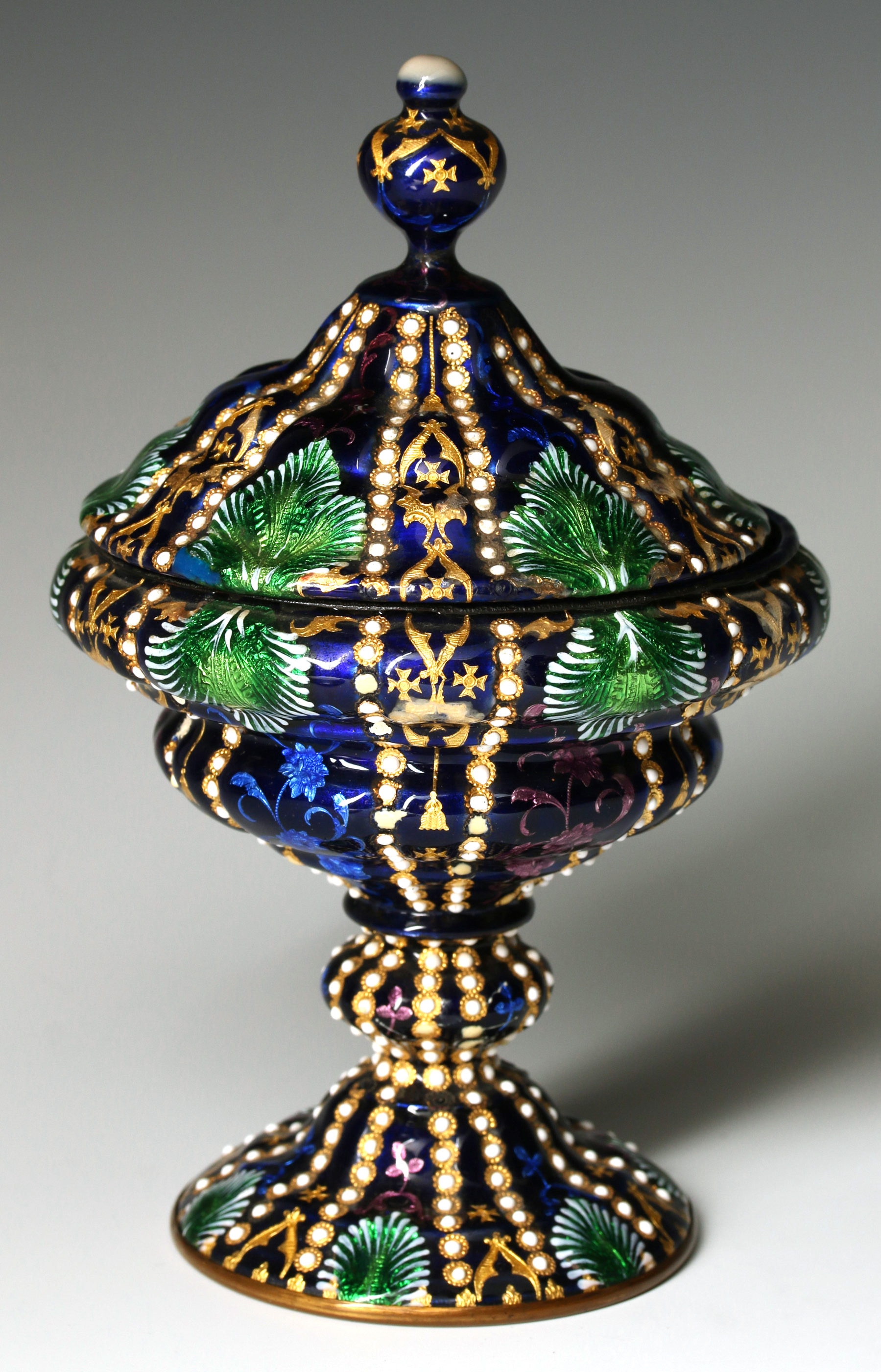 A CIRCA 1900 CONTINENTAL ENAMEL ON COPPER COVERED 