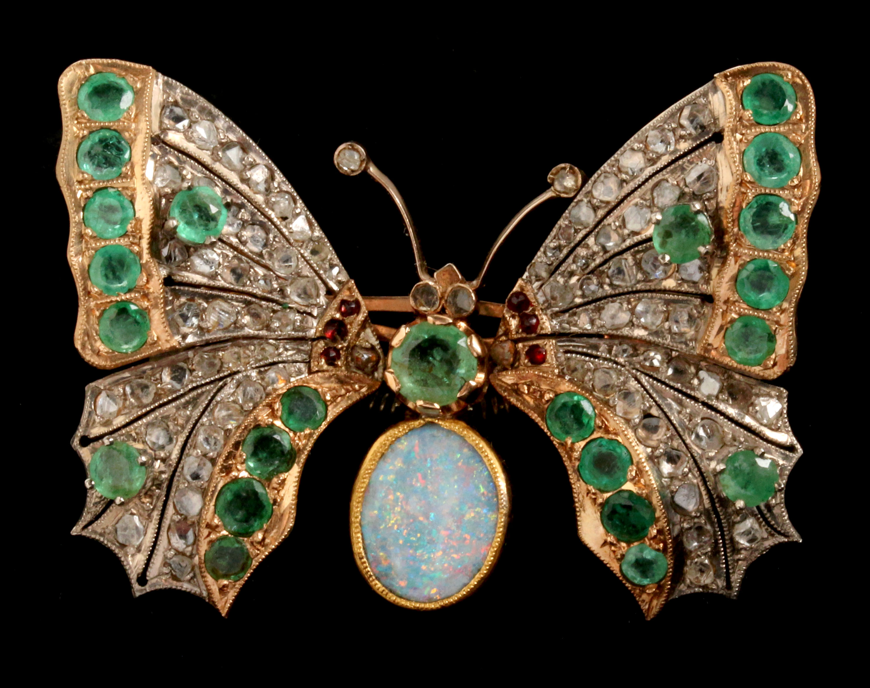 A 19TH C. DIAMOND AND GEMSTONE SET BUTTERFLY BROOC