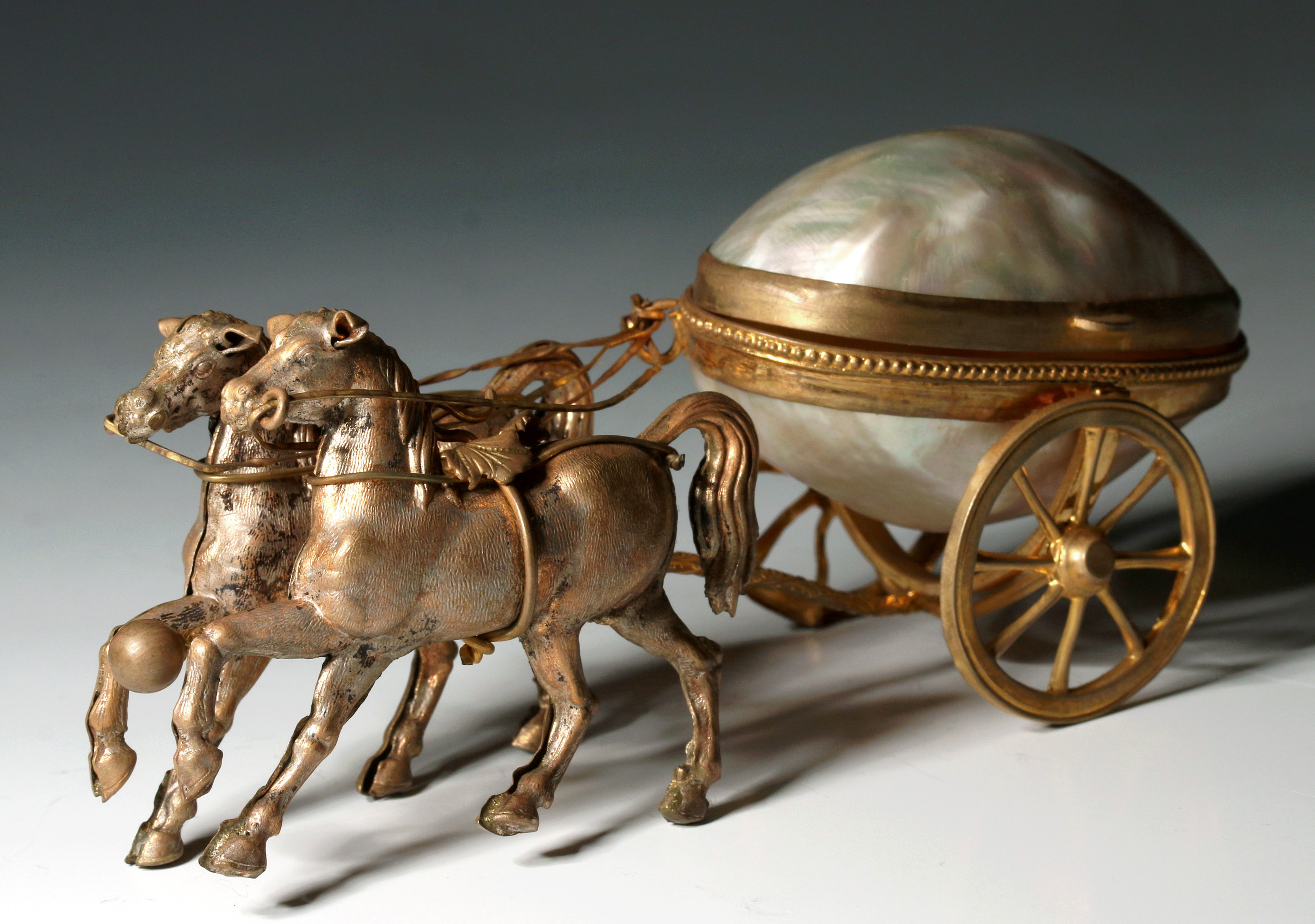 A 19TH C FRENCH SHELL & GILT METAL HORSE DRAWN JEW