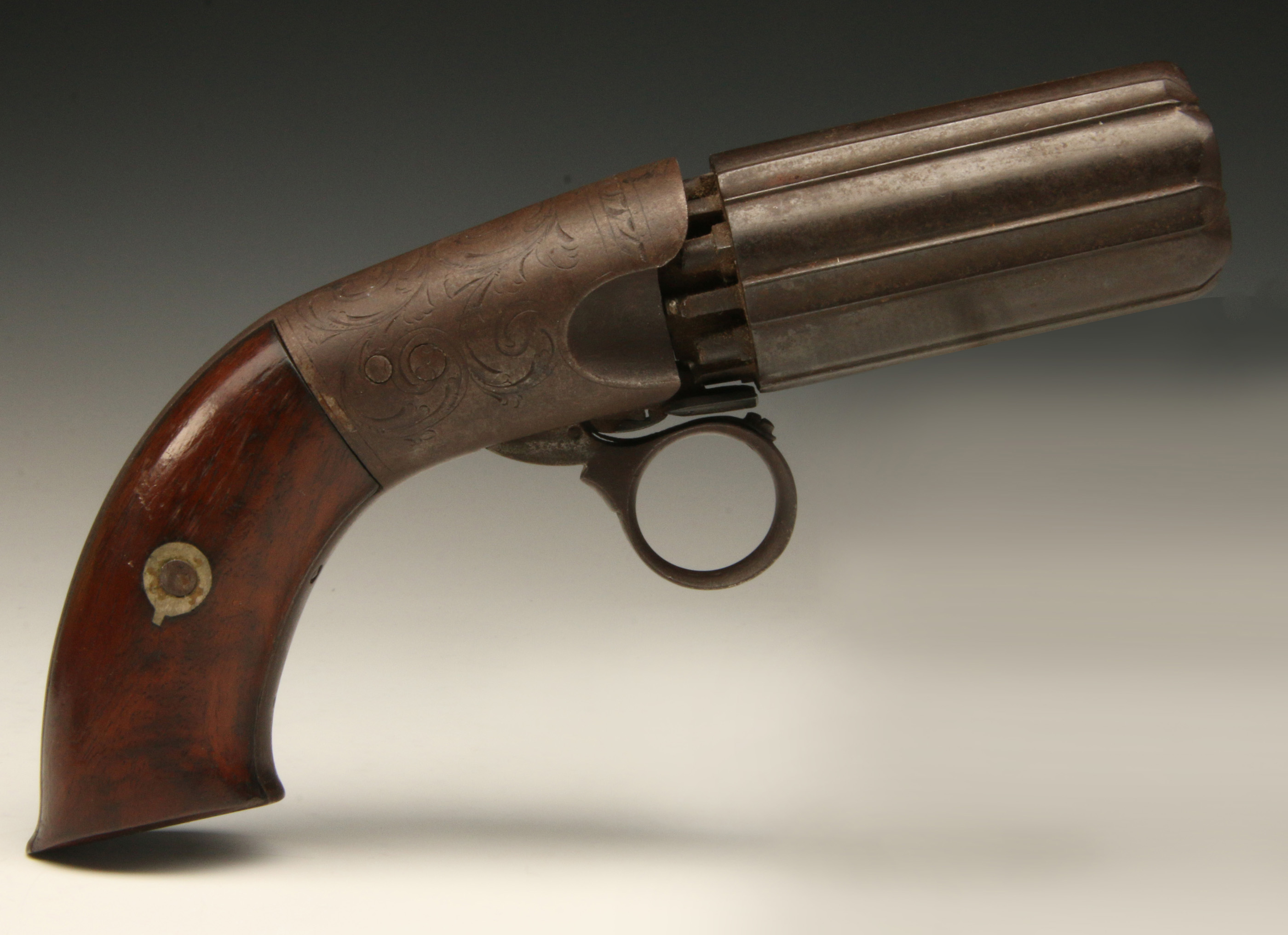A CIRCA 1860 SIX SHOT PEPPERBOX PERCUSSION PISTOL