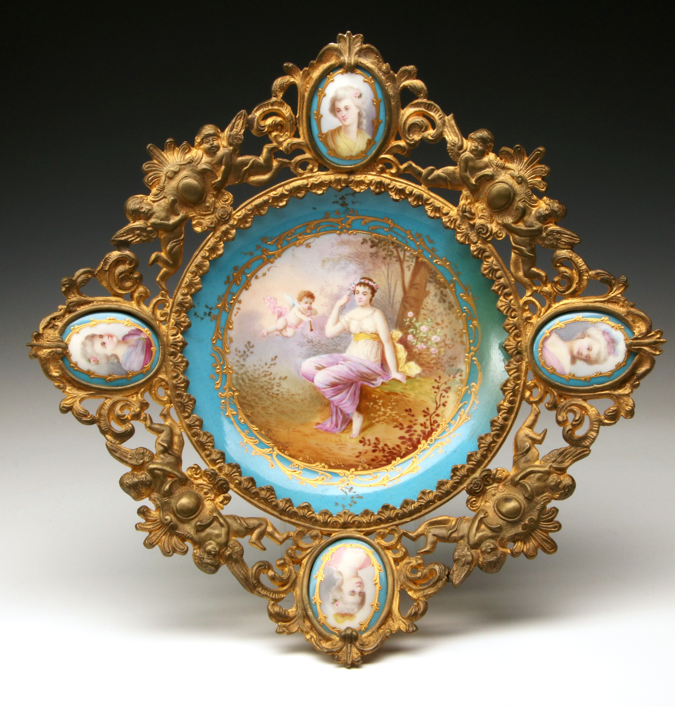 A 19TH C. GILDED BRASS AND SEVRES PORCELAIN CENTER