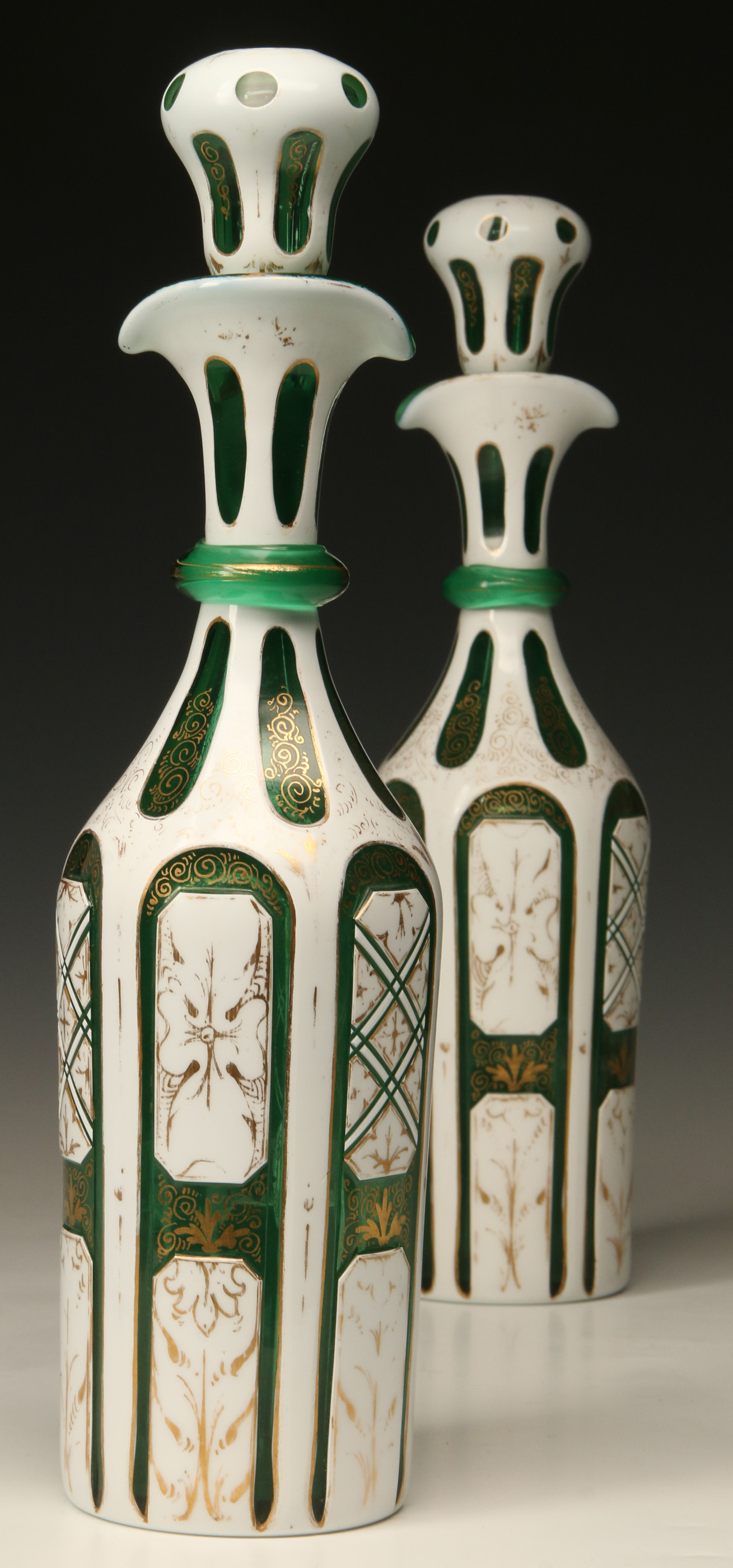 A PAIR OF 19TH C. BOHEMIAN CASED GLASS DECANTERS
