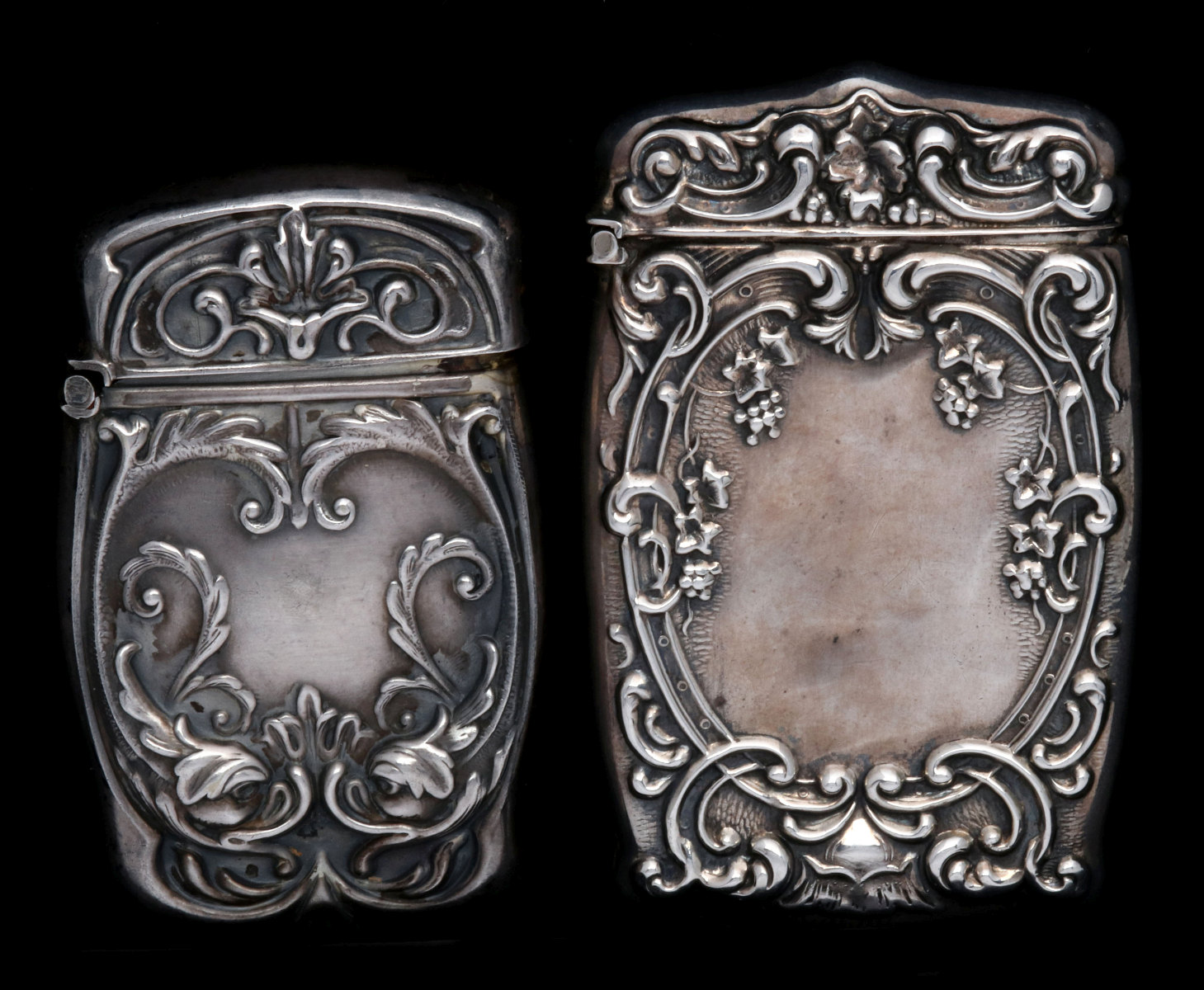 AN ANTIQUE STERLING MATCH SAFE, PLUS ANOTHER