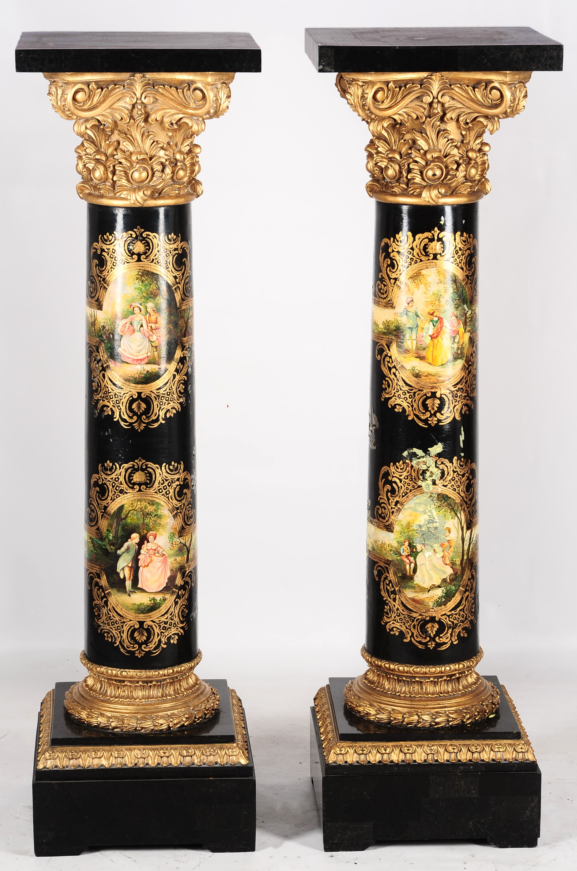 A PAIR OF 20TH CENTURY PAINTED PEDESTALS