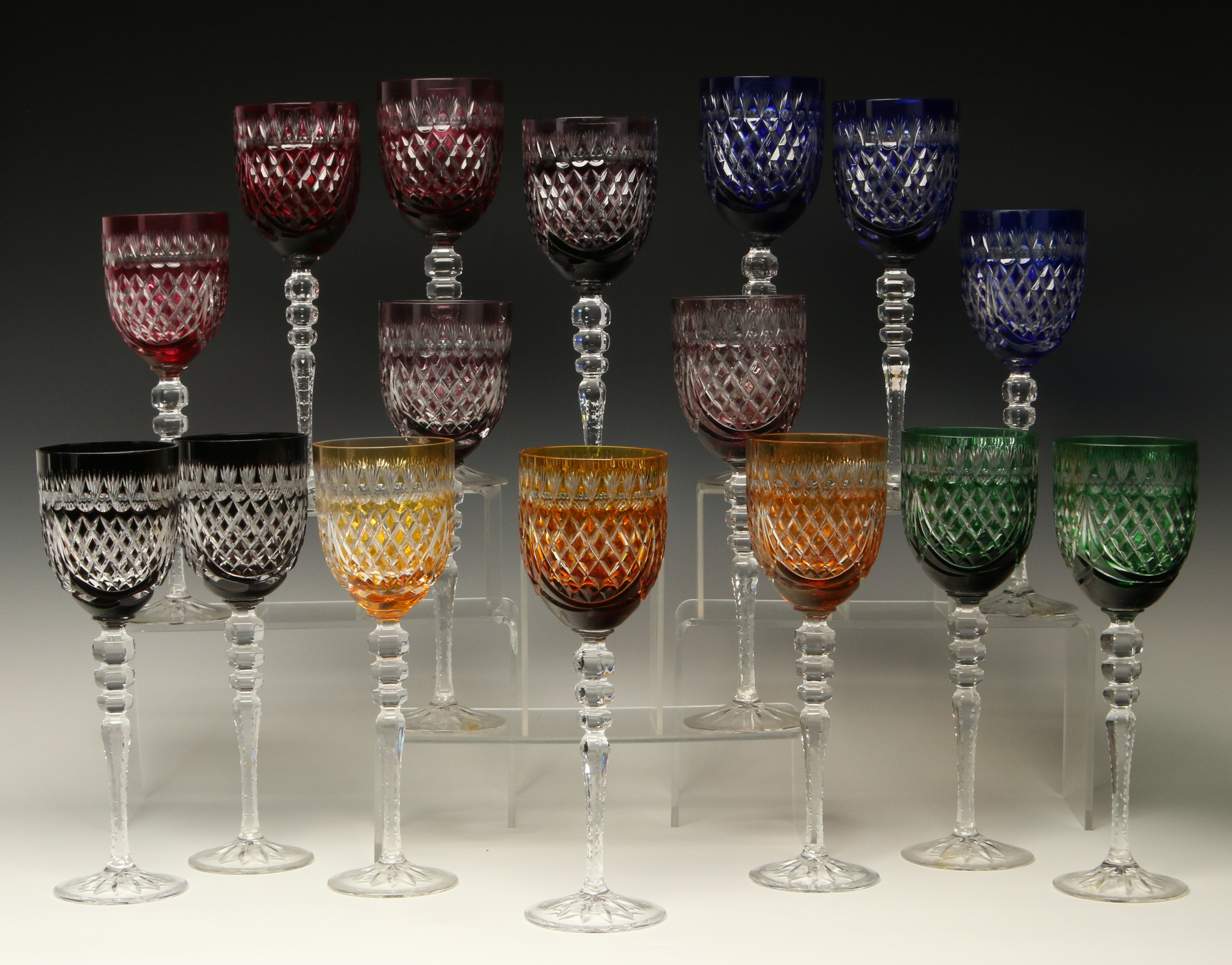SIXTEEN CUT TO CLEAR GOBLETS ATTR. AJKA KRISTALY