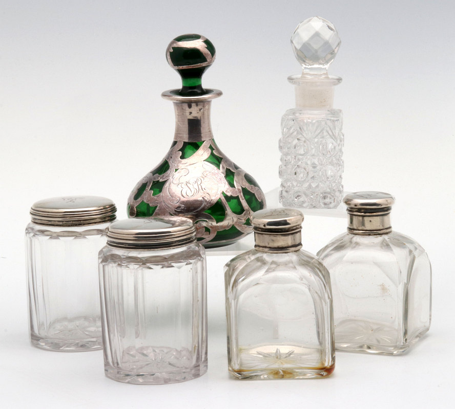 STERLING SILVER CAPPED AND OVERLAID VANITY BOTTLES