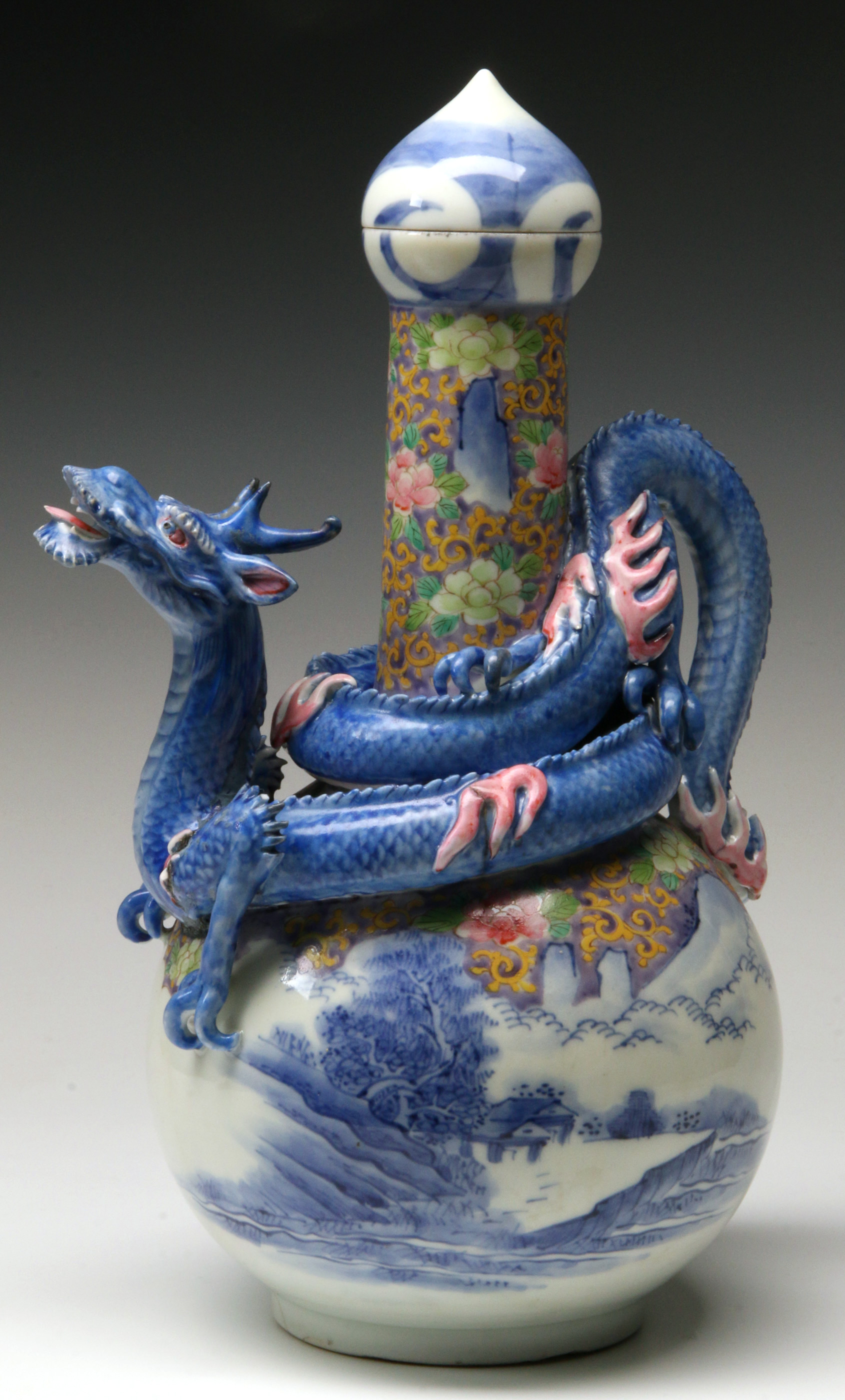 A JAPANESE PORCELAIN BOTTLE WITH CARVED DRAGON