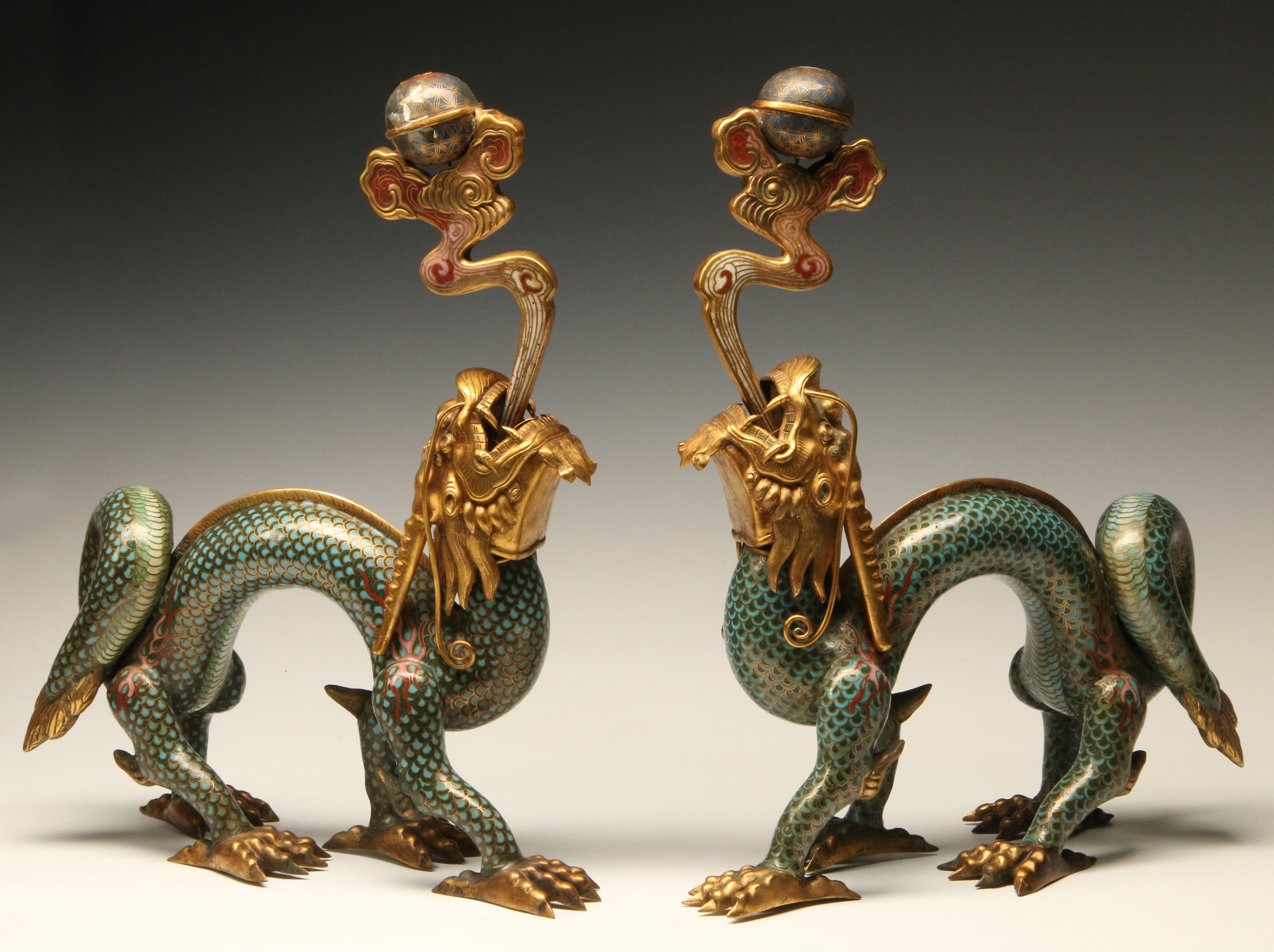 A PAIR LATE QING DYNASTY CLOISONNE DRAGON VESSELS