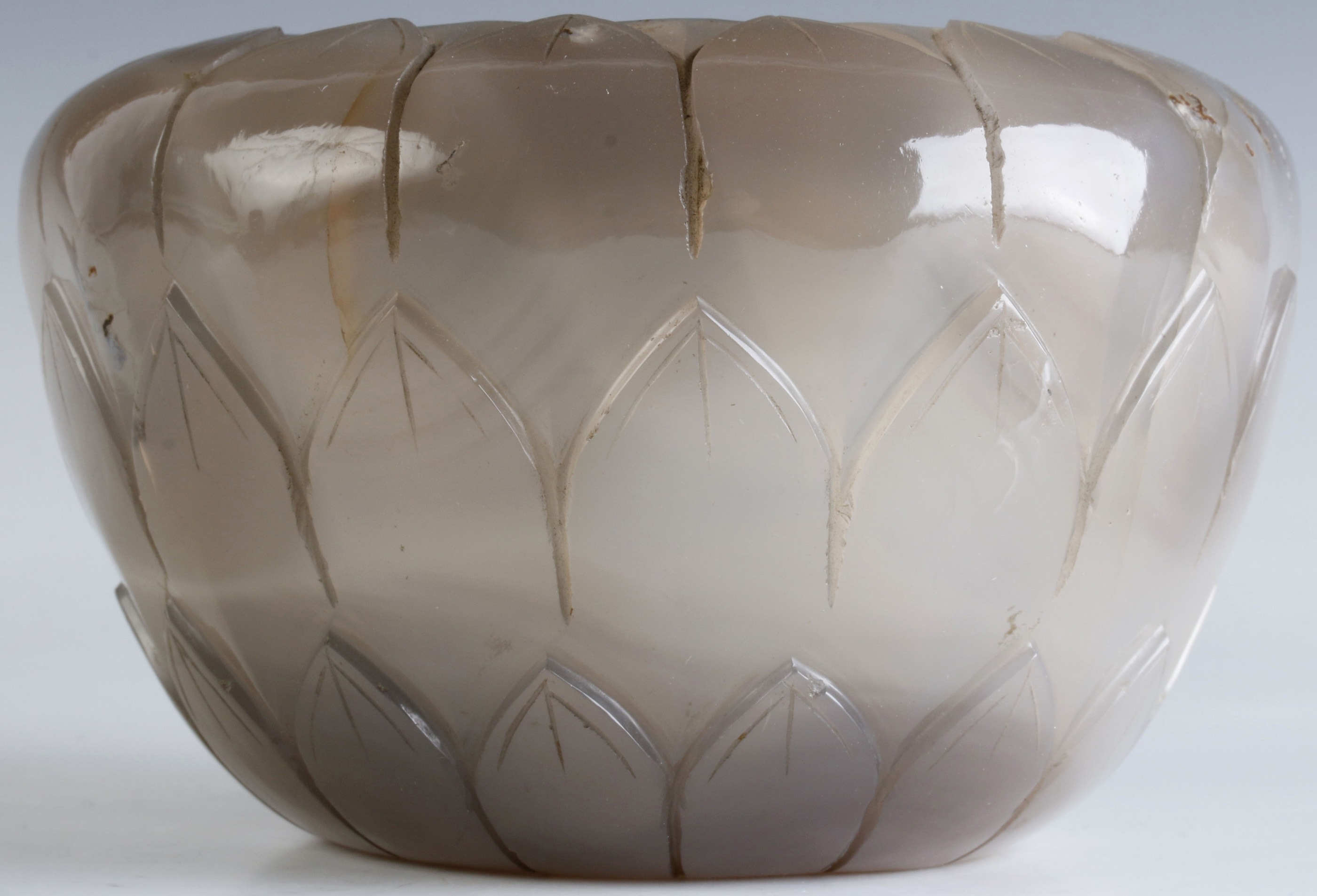 A CHINESE CARVED HARDSTONE LOTUS BLOSSOM BOWL