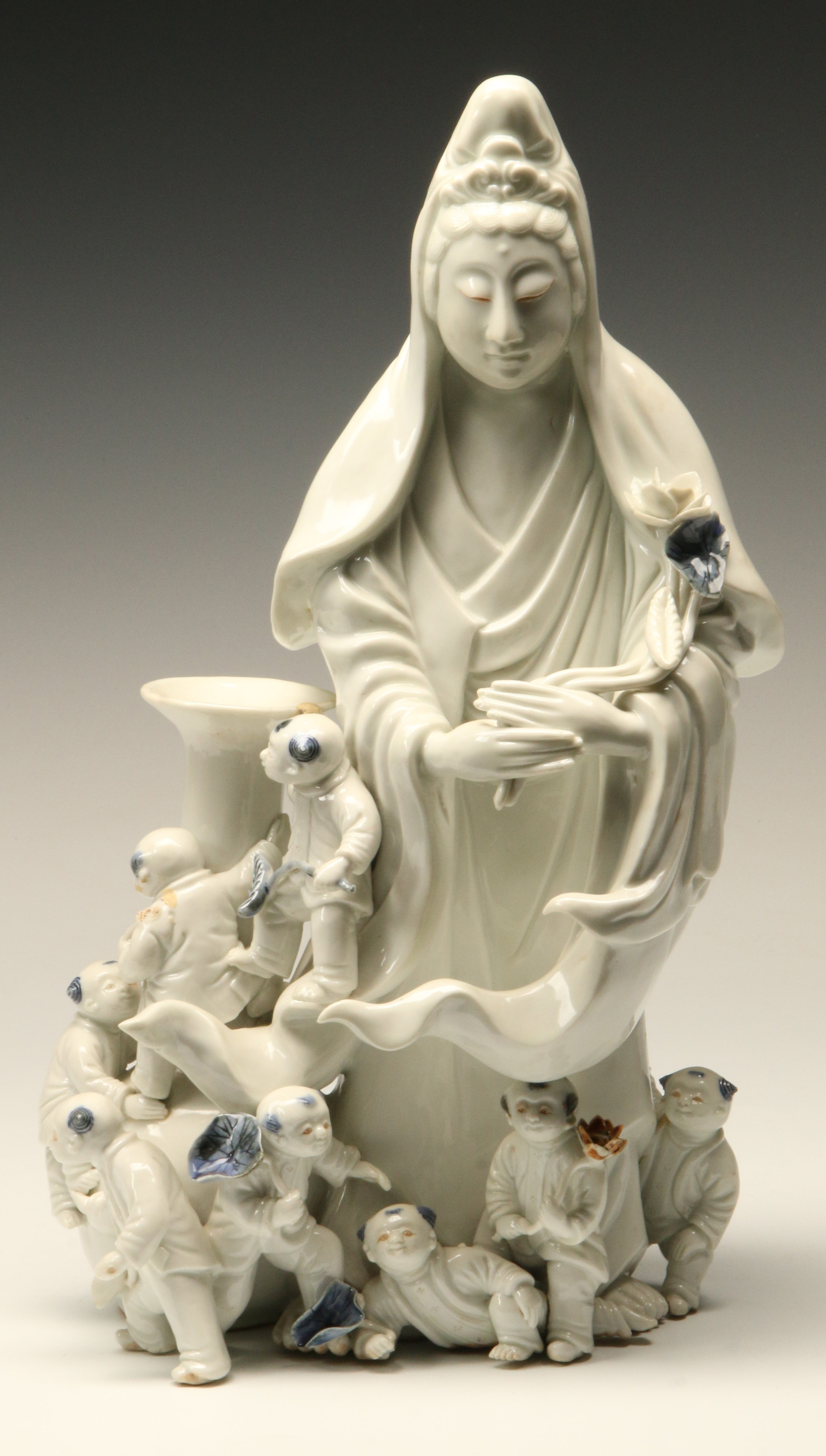 A CHINESE PORCELAIN GROUP OF GUANYIN AND CHILDREN