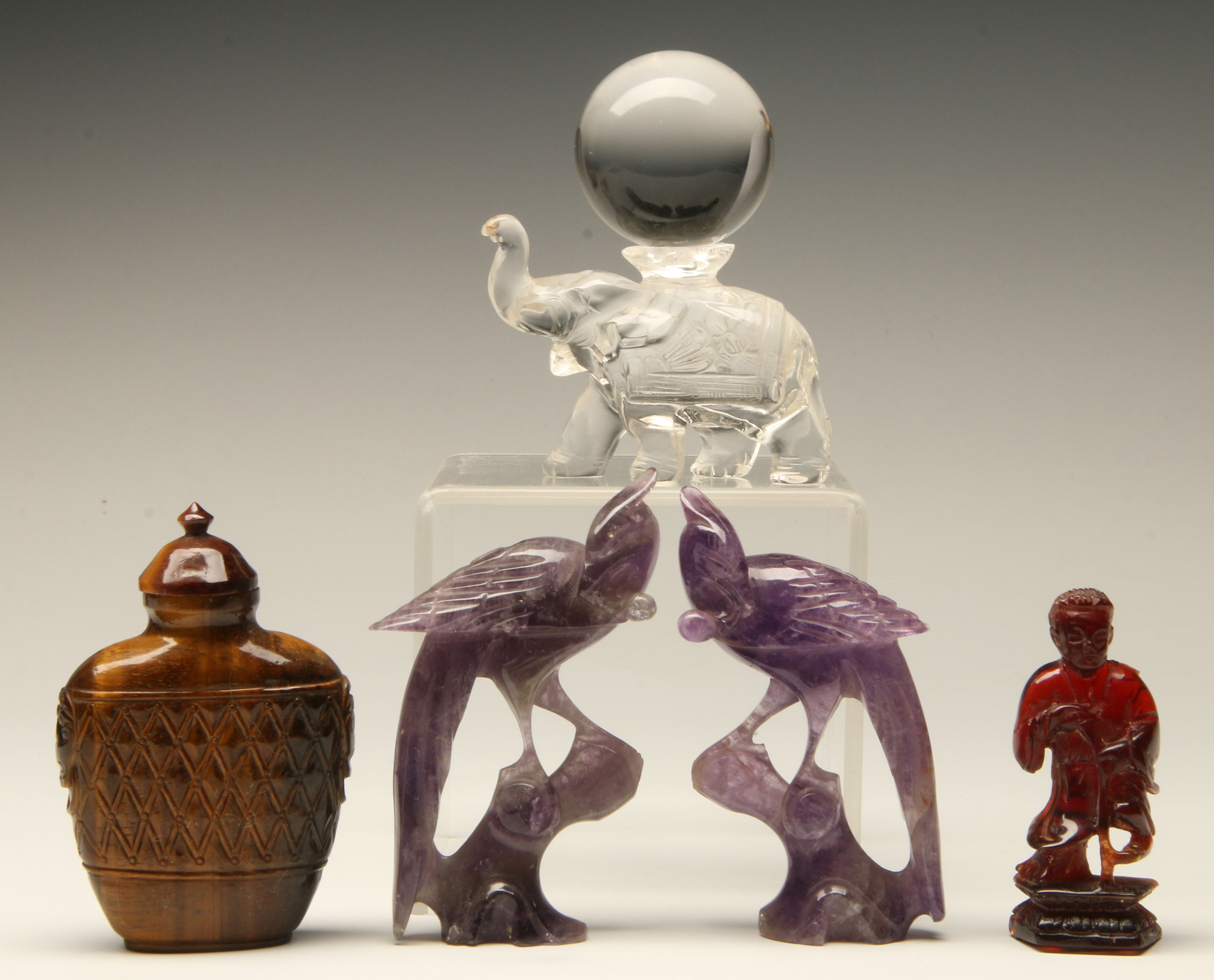 A GROUP OF FOUR CHINESE CARVED HARDSTONE OBJECTS