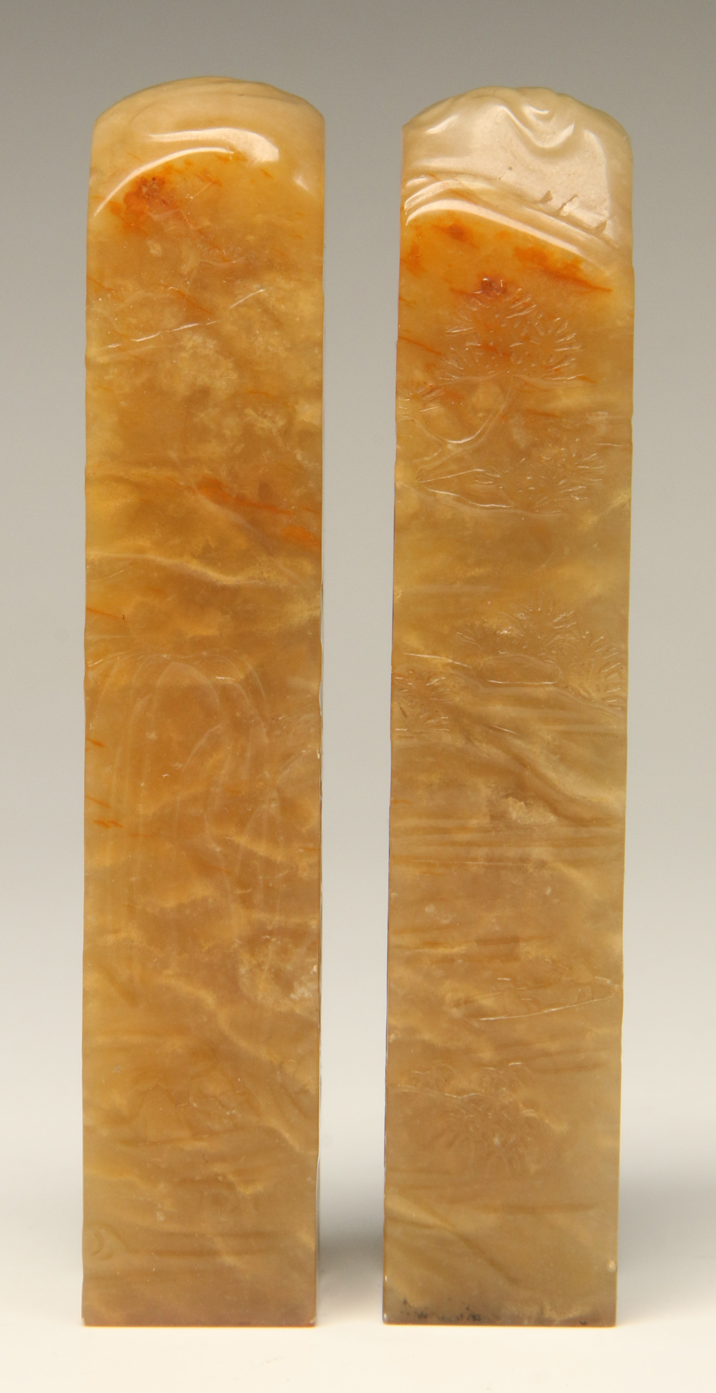 A PAIR OF TALL CHINESE HARDSTONE SEALS