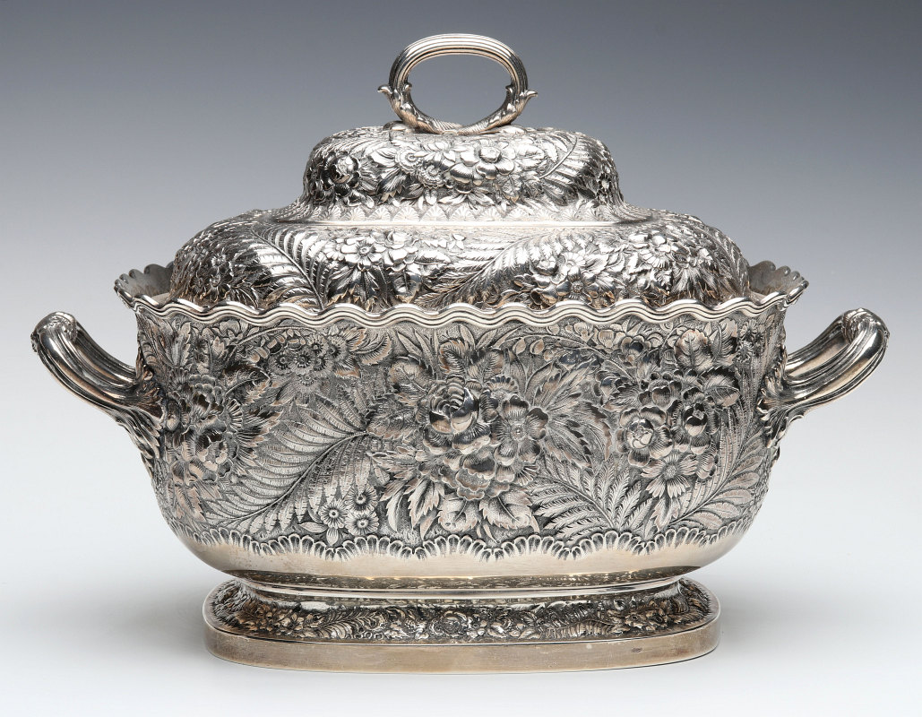 A TIFFANY & CO STERLING REPOUSSE' TUREEN C. 1881