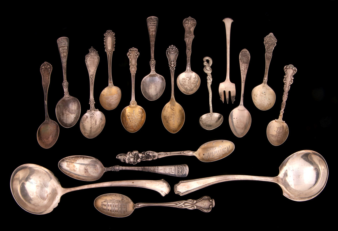 A COLLECTION OF STERLING SOUVENIR AND OTHER SPOONS