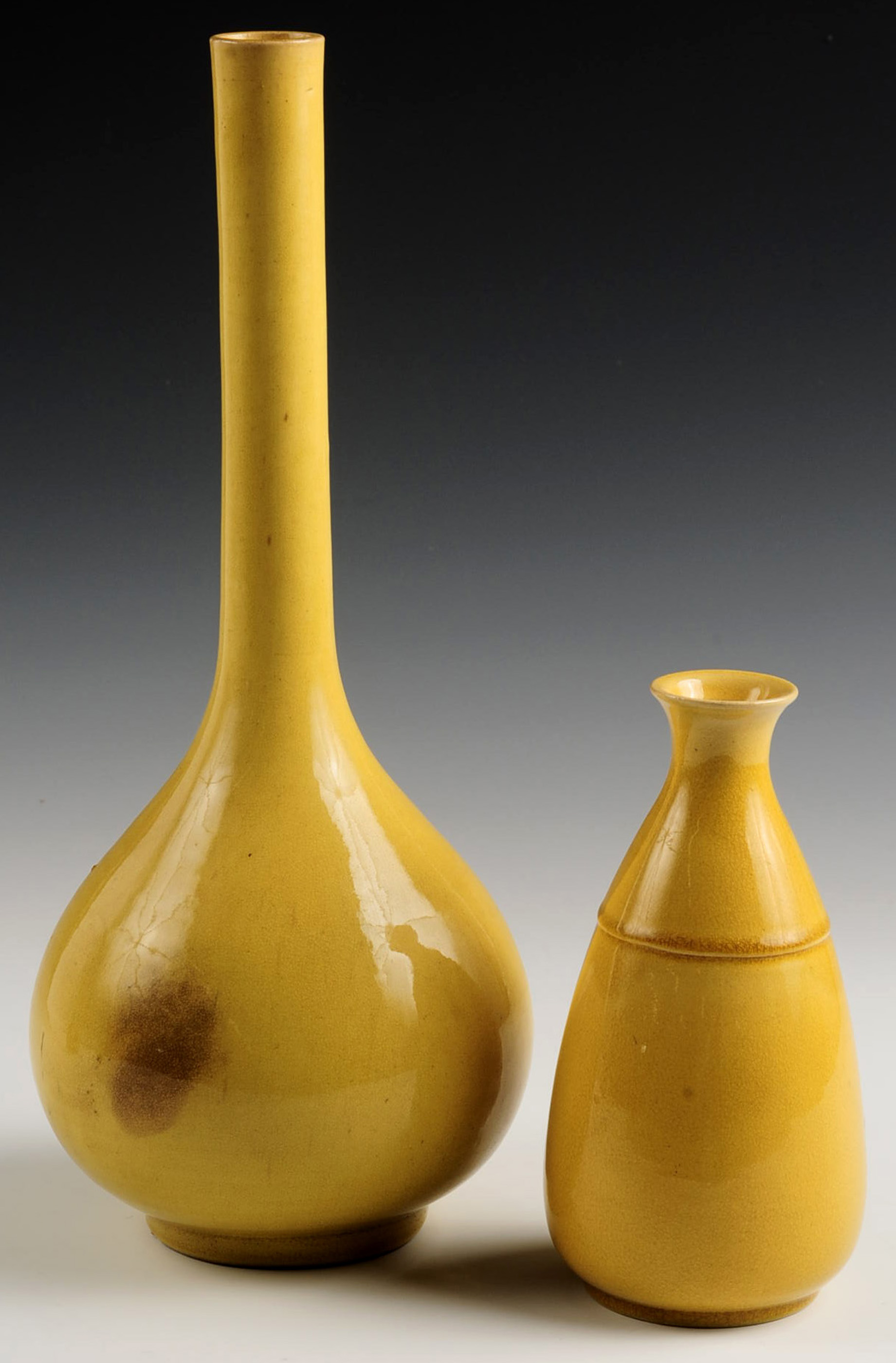 TWO CHINESE YELLOW GLAZE MONOCHROME POTTERY VASES