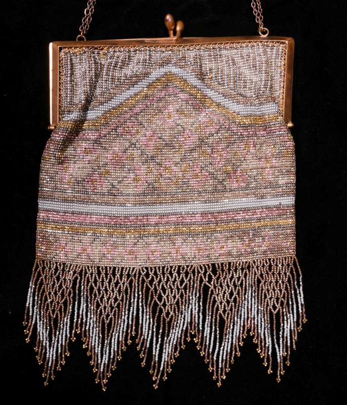 A FRENCH VICTORIAN BEADED EVENING BAG