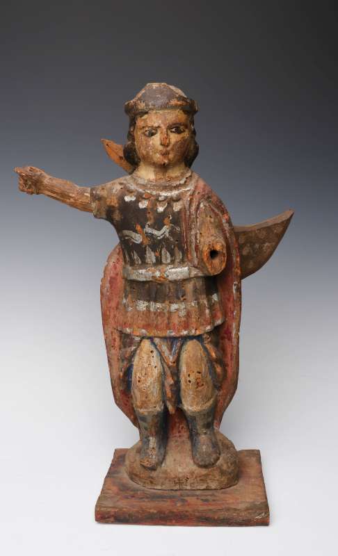 A 17TH/18TH C. CARVED WOOD SAINT FIGURE W/ PIGMENT