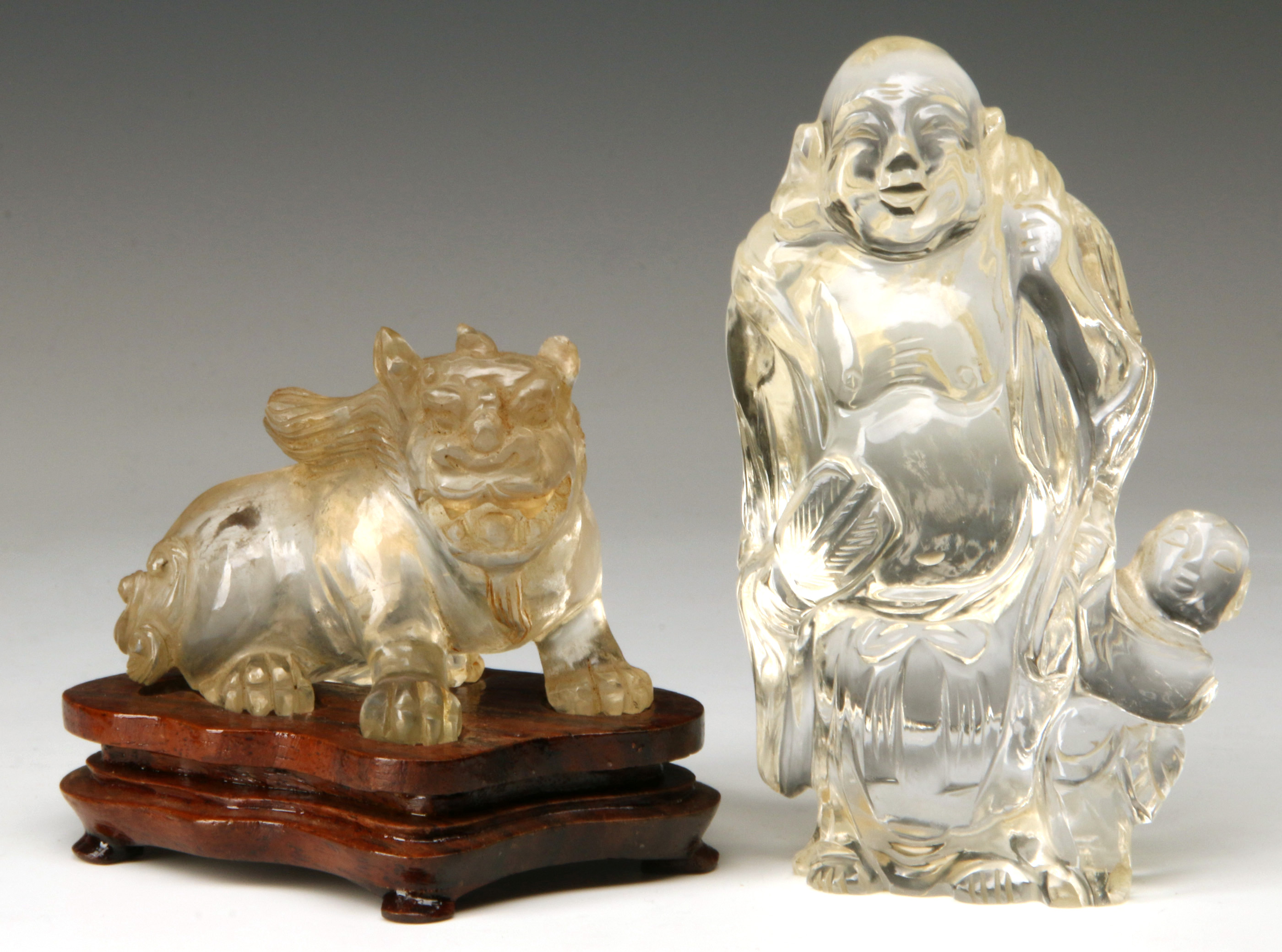 TWO CHINESE CARVED ROCK CRYSTAL FIGURES