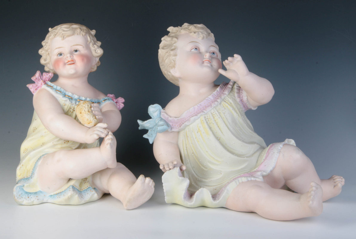 TWO LARGE 19TH C. VICTORIAN BISQUE PIANO BABIES